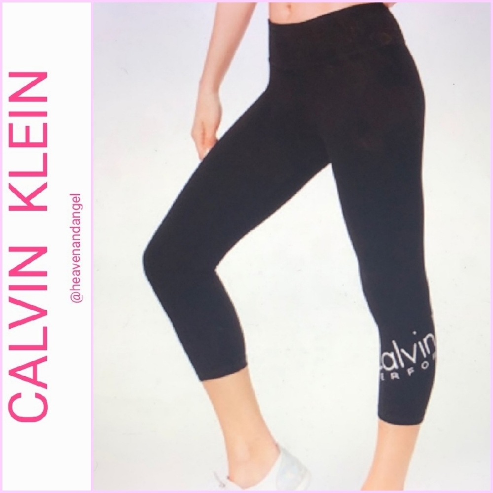 NEW Calvin Klein Performance Stretch Wordmark Logo Leggings - Black & White